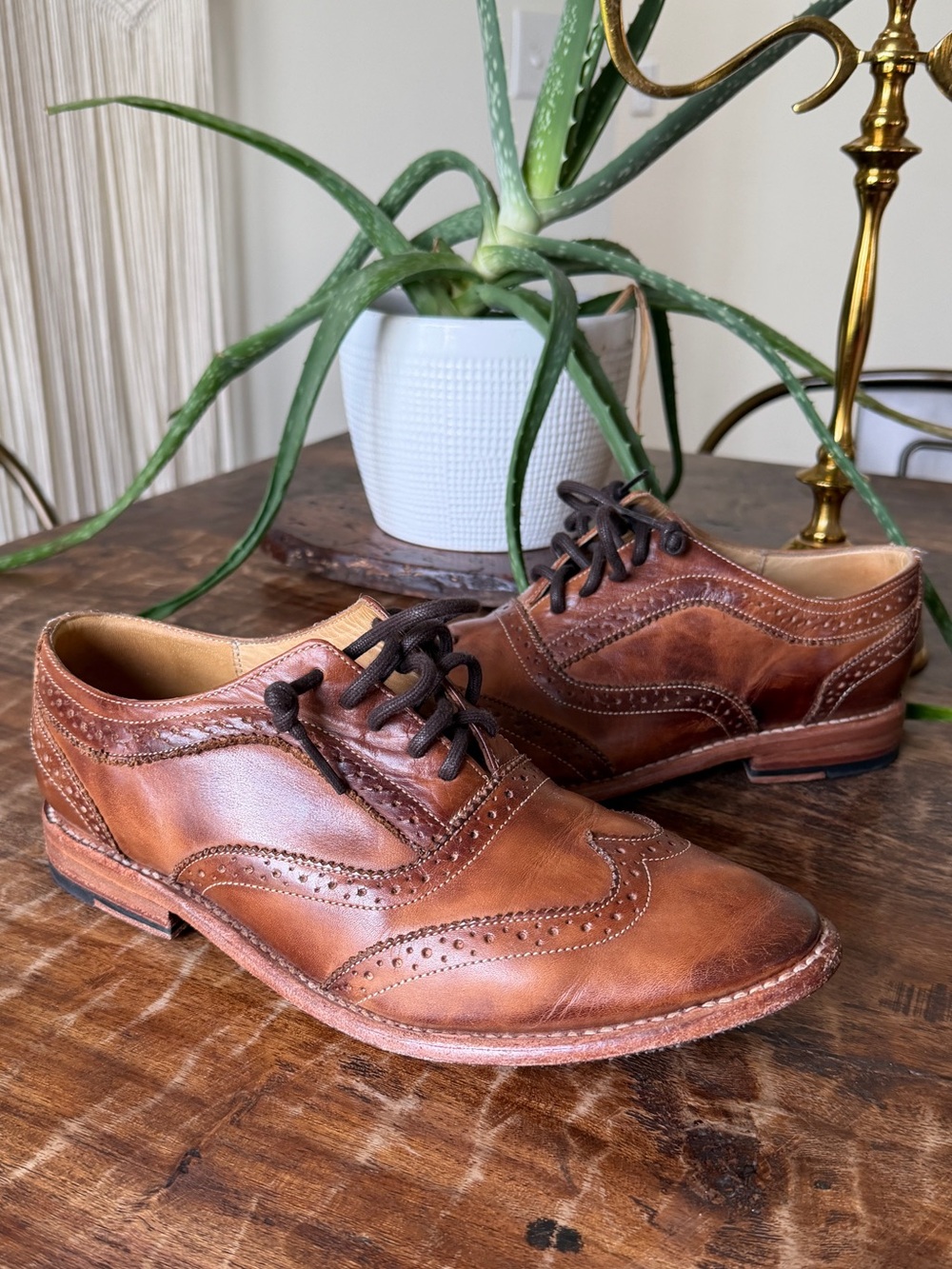 Bed Stu Vintage Cognac Brown Leather Wingtip Oxford Dress Shoes 8.5